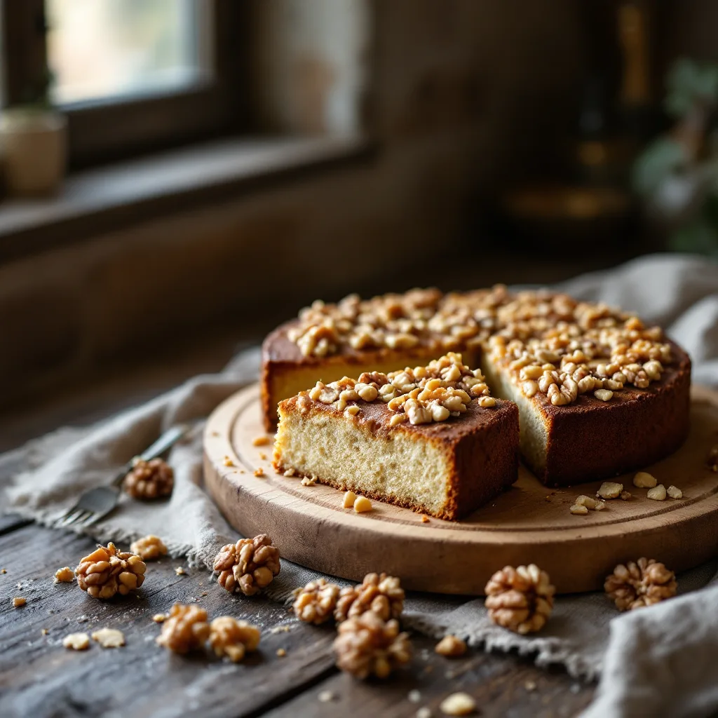 Le gâteau aux noix de la mémé, avec des cerneaux entiers sur le dessus